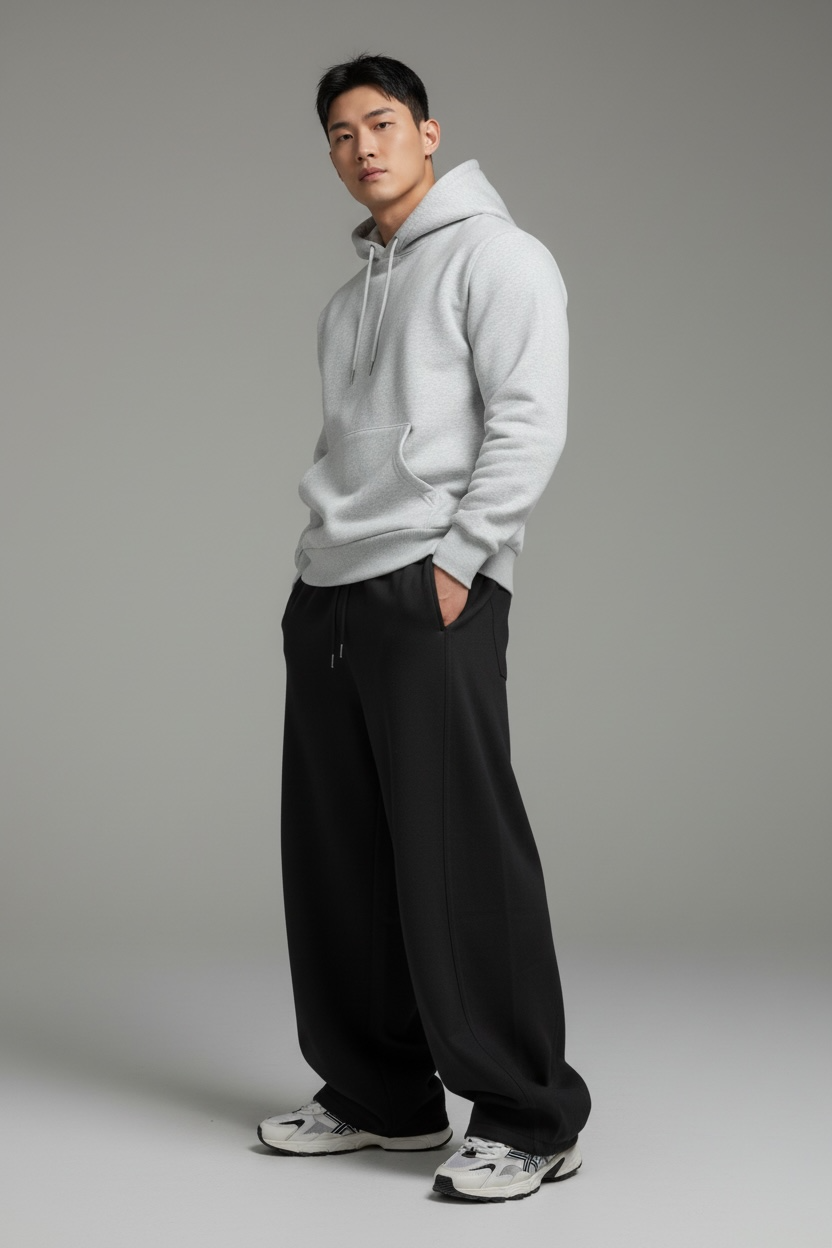 Jogging Wide Leg Minimal 100% COTTON – Coupe Ample Premium Noir ( M -MEDIUM )