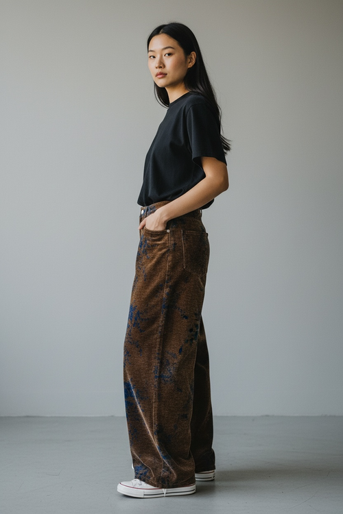 Jean Wide Leg Floral – Coupe Ample Taille Haute Vintage ( 28 - 38 )