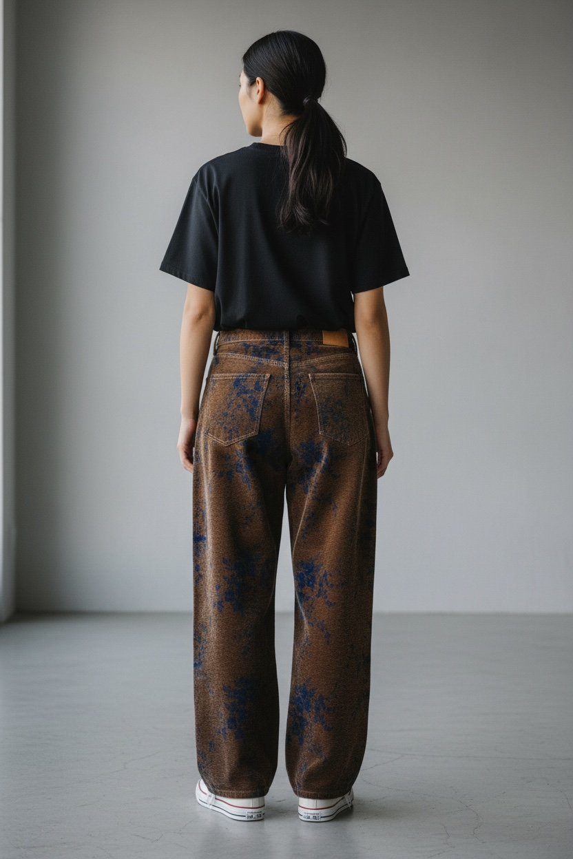 Jean Wide Leg Floral – Coupe Ample Taille Haute Vintage ( 28 - 38 )