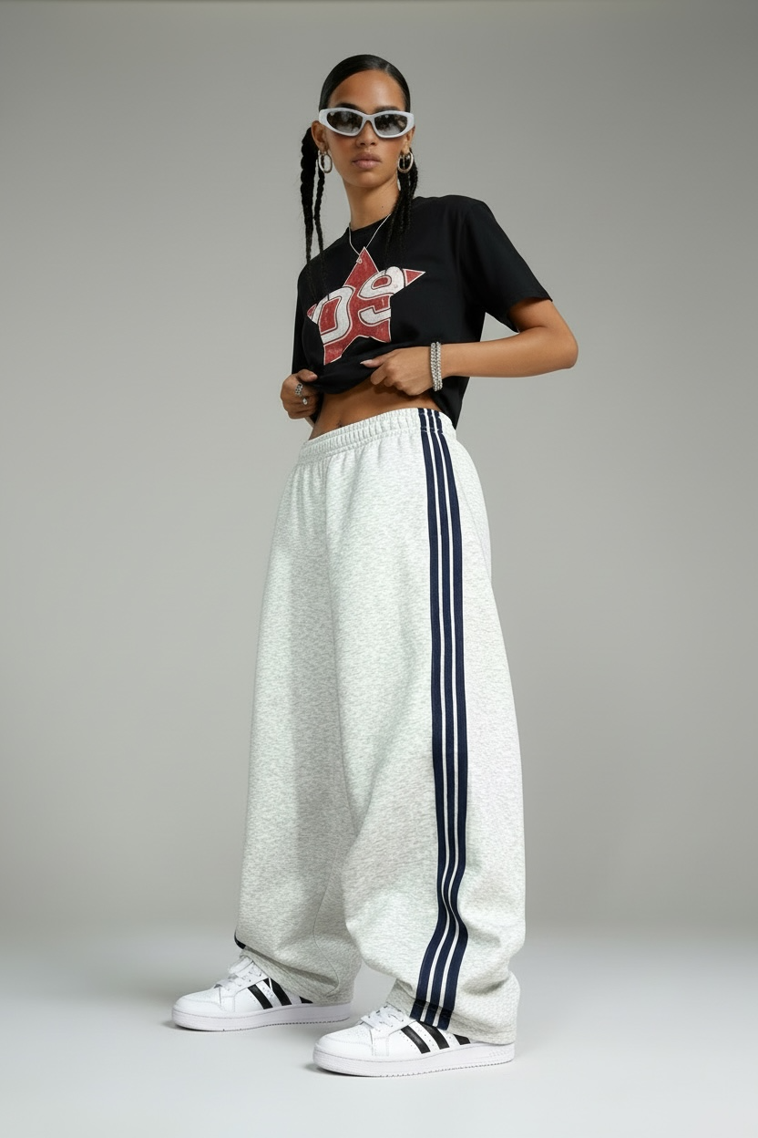 Baggy Jogging Oversize Y2K – Coupe Extra Large à Bandes Latérales ( M - Médium )