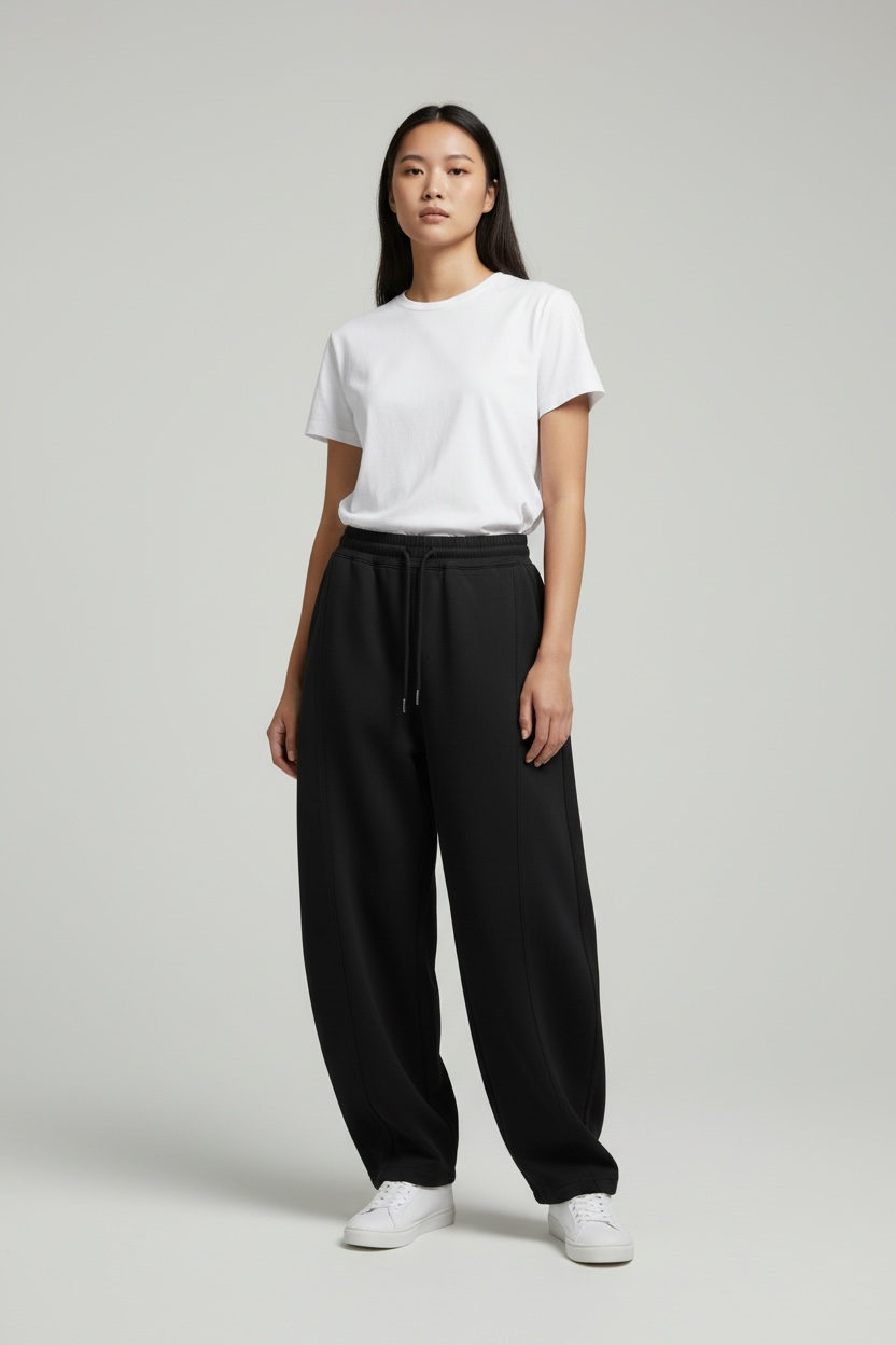 Jogging Wide Leg Minimal 100% COTTON – Coupe Ample Premium Noir ( M -MEDIUM )
