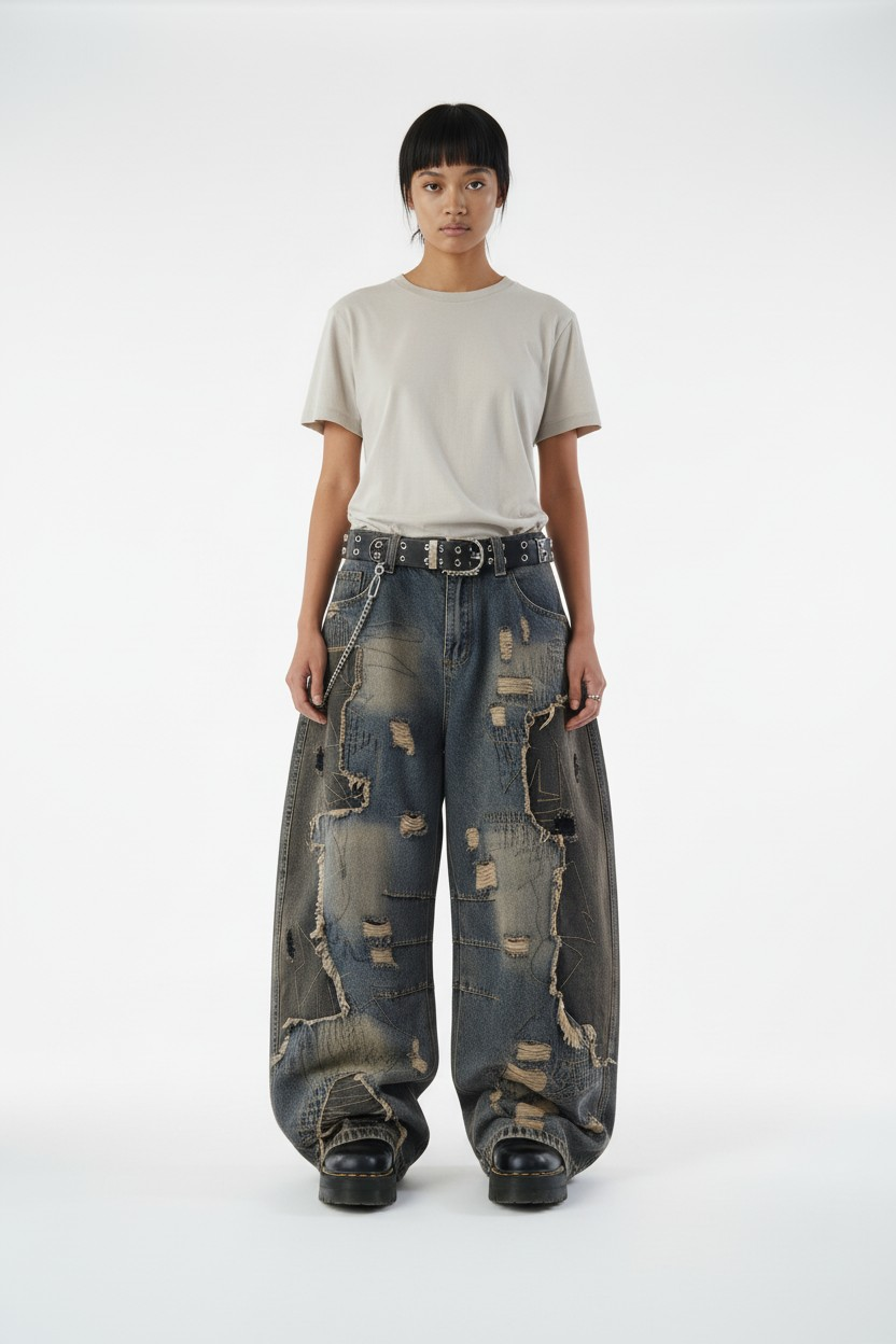 Jean baggy boocut distressed