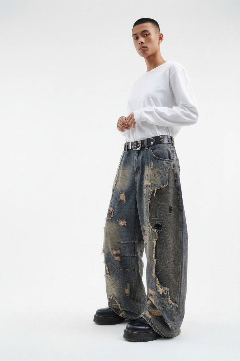 Jean baggy boocut distressed